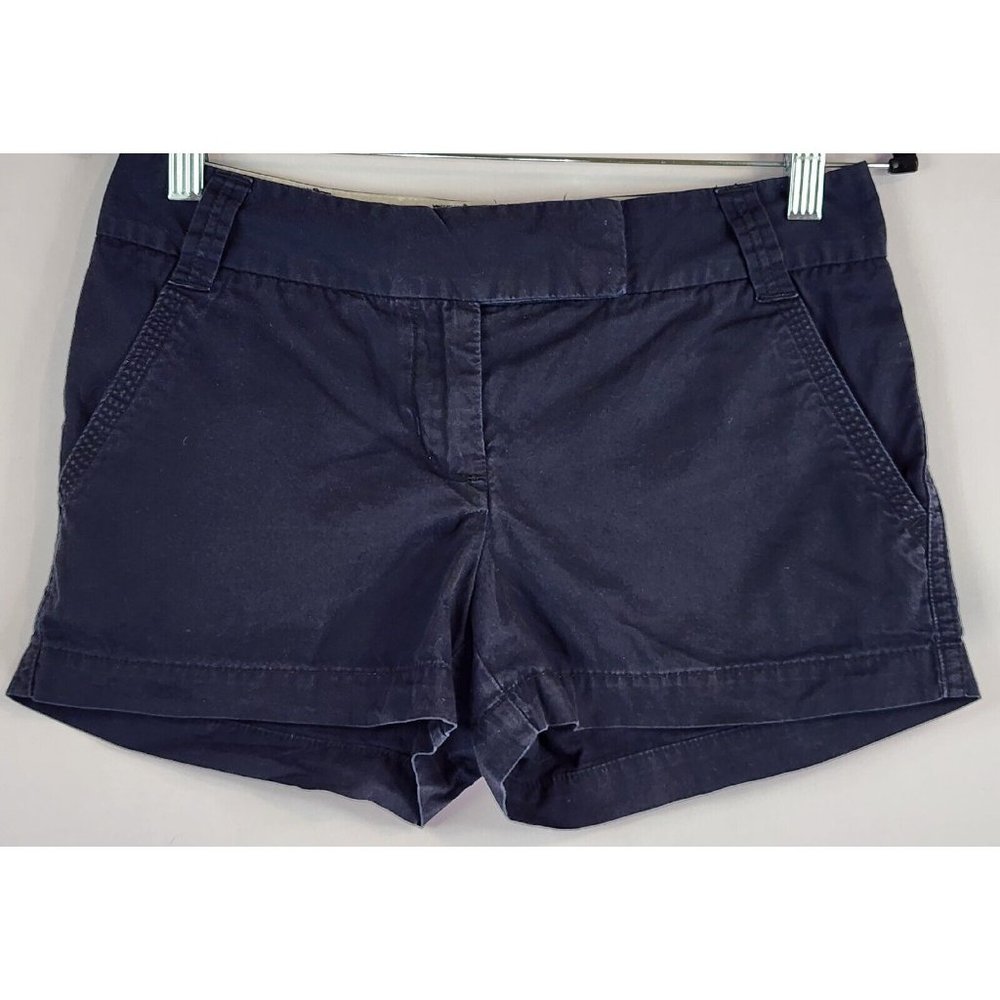 J Crew Shorts Womens 0 Navy Blue Low Rise Distressed Broken In Chino Style